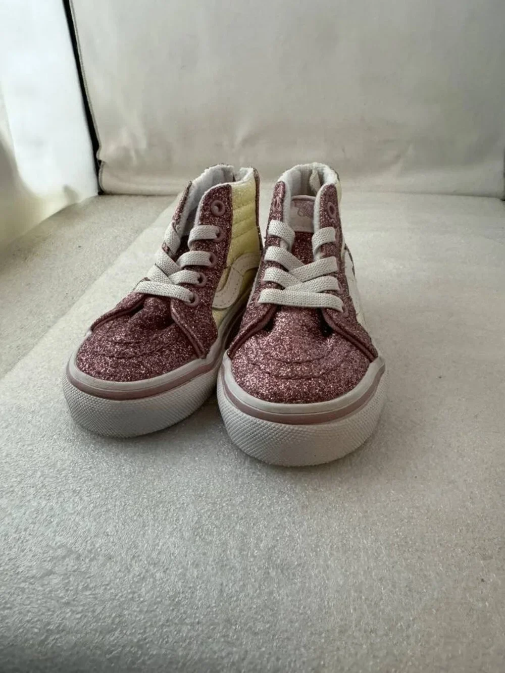 VANS Shoes Girl Toddler Size 5.5 Sk8-Hi Zip Glitter Two Tone Walking Pink Yellow